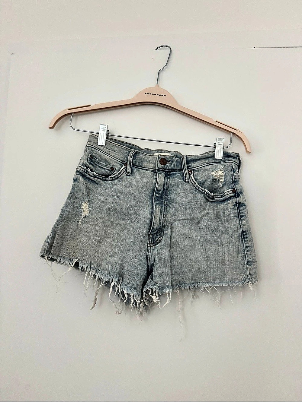 MOTHER The Looker Fray Denim Shorts in Blue